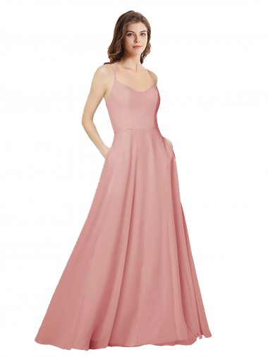 Open Back Wide Tie Band Long Chiffon Bridesmaid Dress with Pockets Bristol