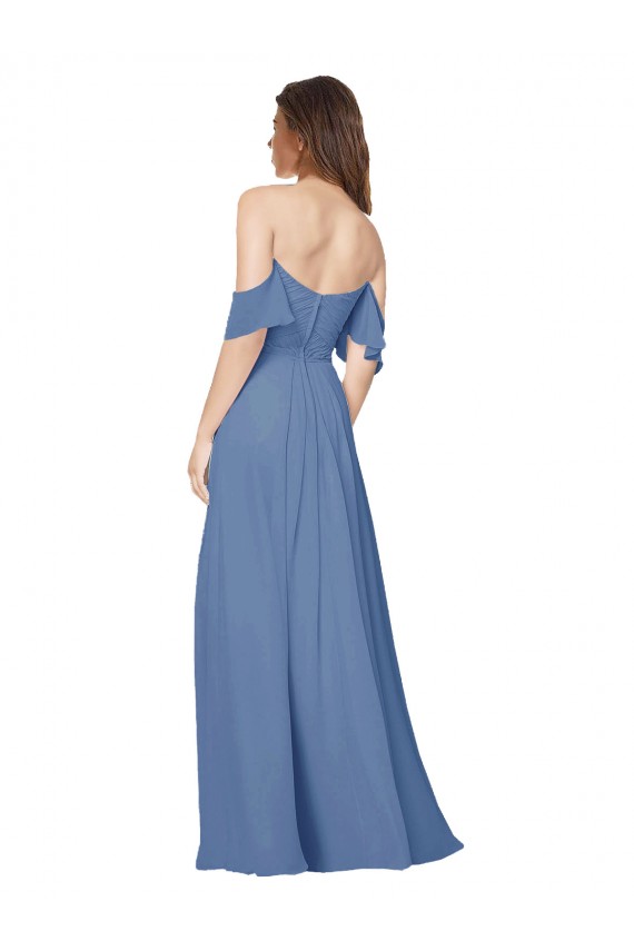 Flutter Sleeves Scoop Neck Off the Shoulder Long Chiffon Bridesmaid Dress Bristol
