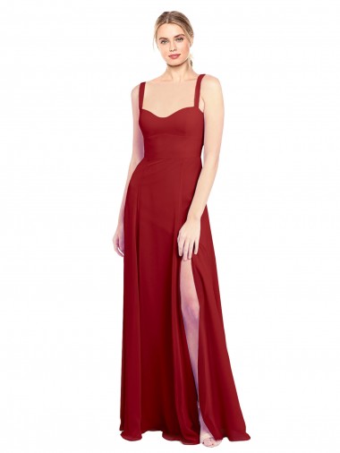 Sweetheart Neckline Long Chiffon Bridesmaid Dress with Side Slit and Wide Straps Bristol