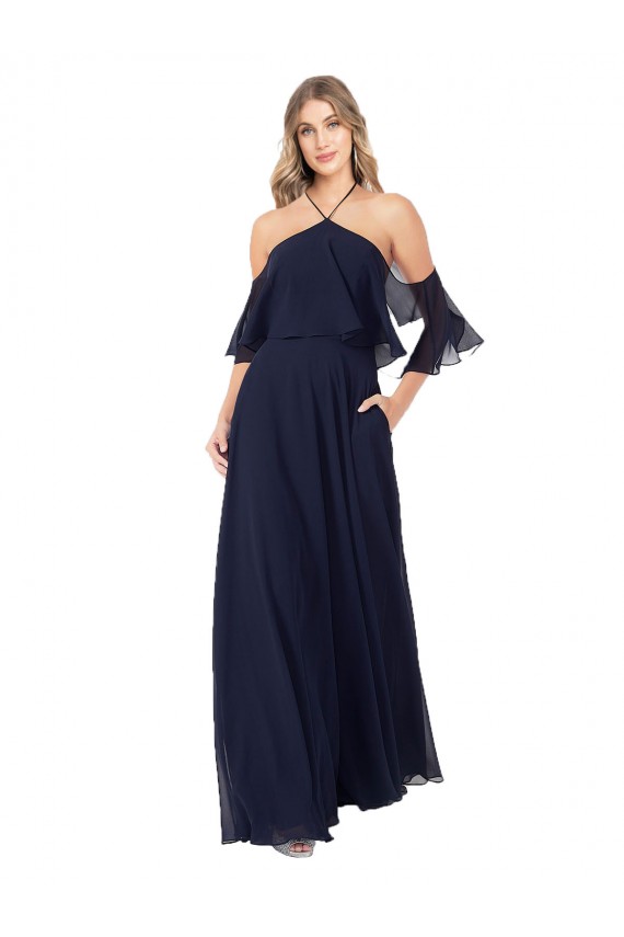 Halter Neck Cold Shoulder Flutter Sleeves Bridesmaid Dress Bristol