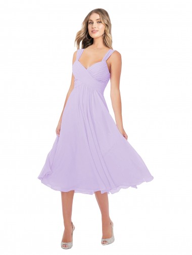 Draped Midi Length Chiffon Cocktail Bridesmaid Dress with Ruched Bodice Bristol