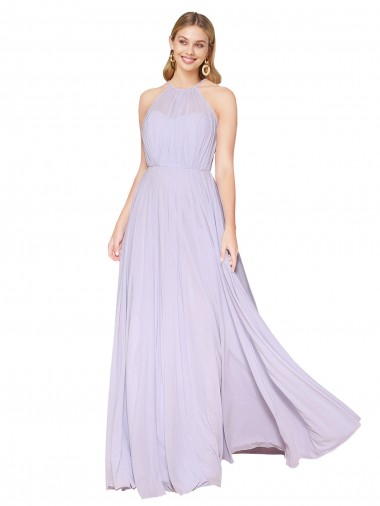 High Neck Halter Shirred Chiffon Bridesmaid Dress / Formal Prom Dress Bristol