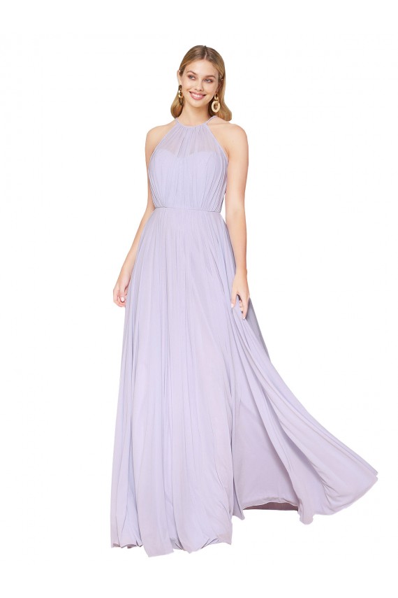 High Neck Halter Shirred Chiffon Bridesmaid Dress / Formal Prom Dress Bristol