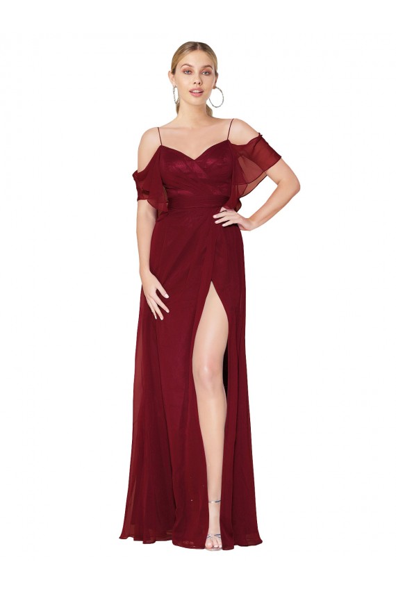 Cold Shoulder Long Mermaid Chiffon Bridesmaid Dress / Formal Prom Dress with Straps Bristol