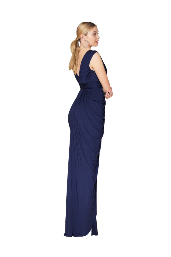 Draped V-Neck Long Chiffon Bridesmaid Dress / Formal Prom Dress with Front Slit Bristol