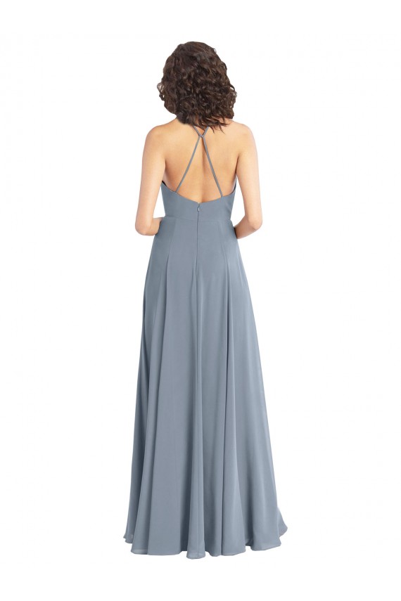 Slim A-Line Cowl Neck Long Chiffon Bridesmaid Dress with Side High Slit Bristol