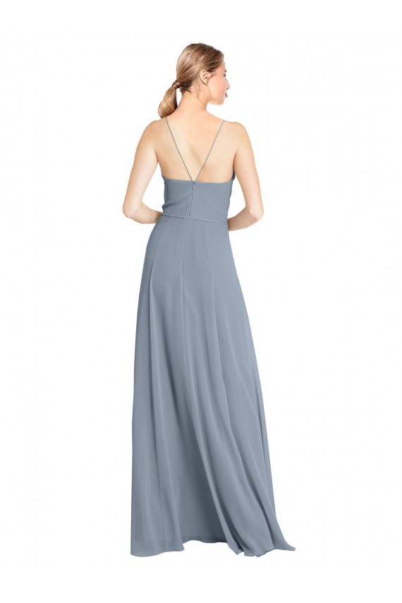 Spaghetti Straps V-Neckline Long Chiffon Bridesmaid Dress with High Slit Bristol