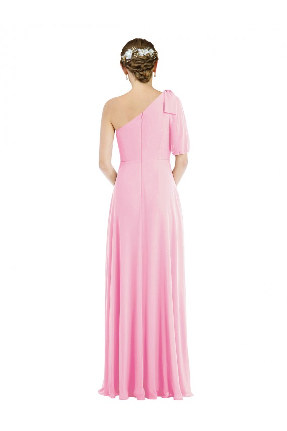 Bow One Shoulder Flounce Sleeve Maxi Bridesmaid Dress Bristol