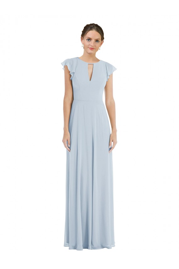 Flutter Sleeve V Keyhole Chiffon Maxi Formal Bridesmaid Dress Bristol
