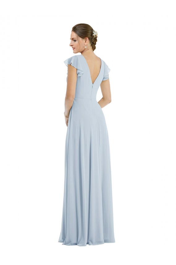 Flutter Sleeve V Keyhole Chiffon Maxi Formal Bridesmaid Dress Bristol