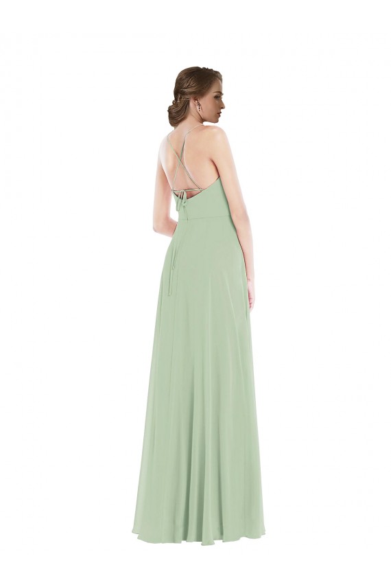 Scoop Neck Tie Strap Maxi Bridesmaid Dress with Front Slit Bristol