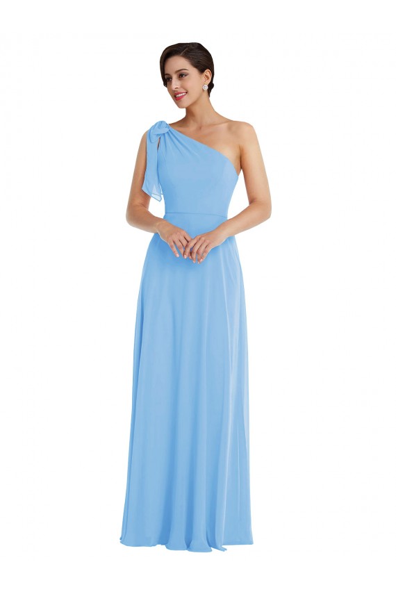 Draped One Shoulder Maxi Bridesmaid Dress with Scarf Bow Bristol