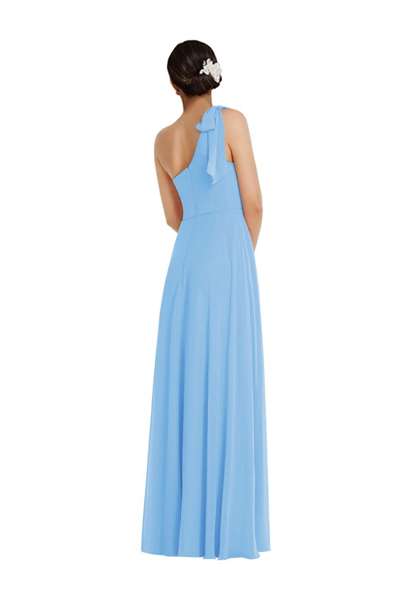 Draped One Shoulder Maxi Bridesmaid Dress with Scarf Bow Bristol