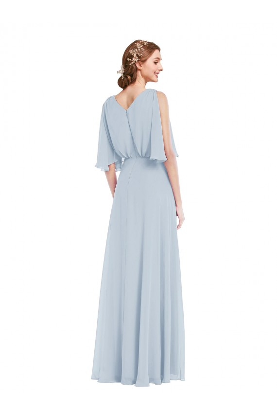 V-Neck Split Sleeves Blouson Bodice Maxi Bridesmaid Dress Bristol