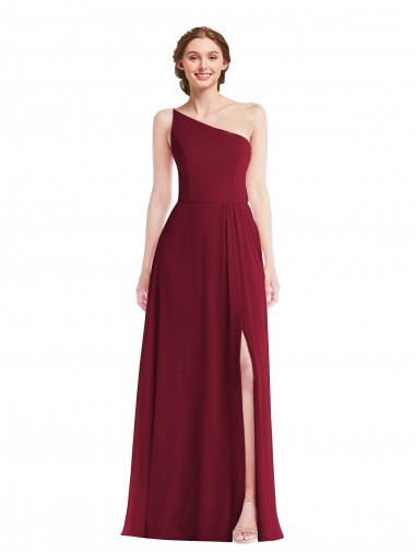 One Shoulder Chiffon Maxi Bridesmaid Dress with Shirred Front Slit Bristol