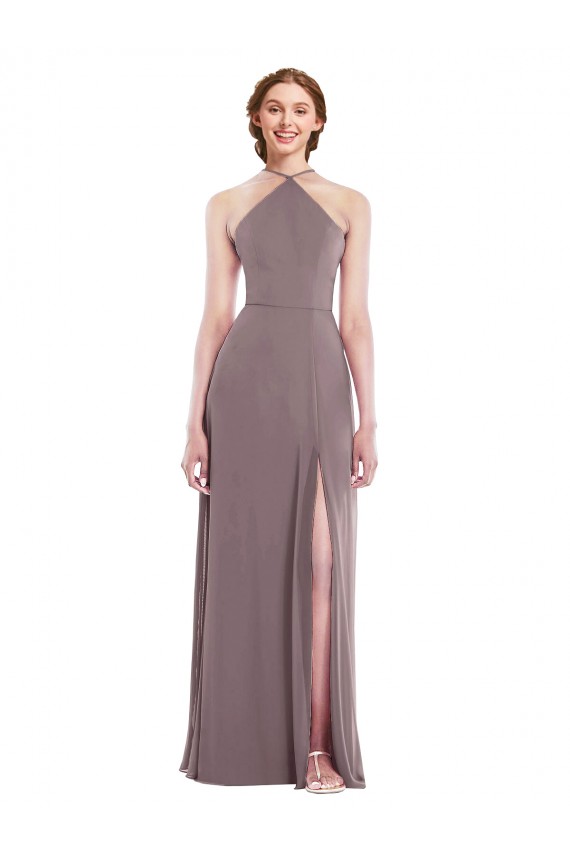 Diamond Halter Maxi Formal Bridesmaid Dress with Front Slit Bristol
