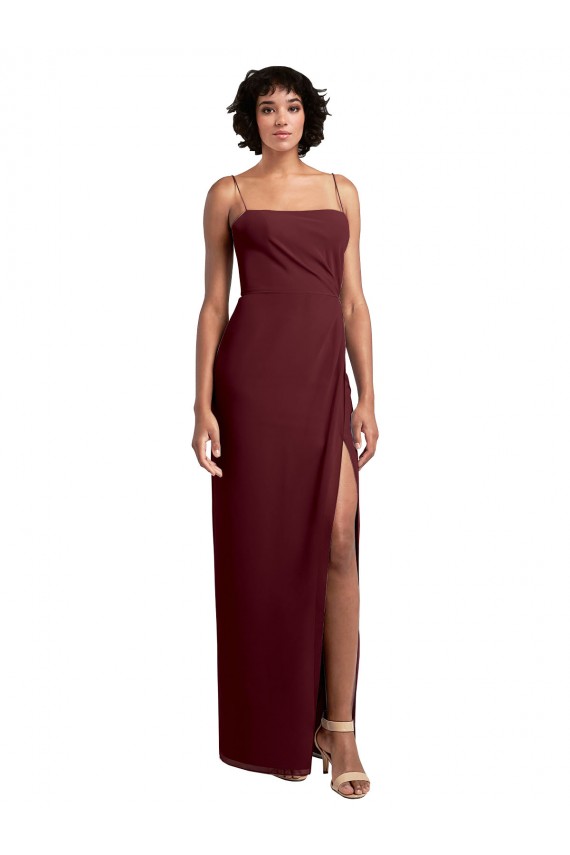 Sleek Straight Neckline Chiffon Bridesmaid Dress with Spaghetti Straps and High Side Slit Bristol