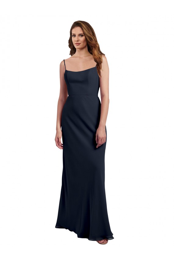 Scoop Neck Long Chiffon Open Back Bridesmaid Dress with Spaghetti Straps Bristol