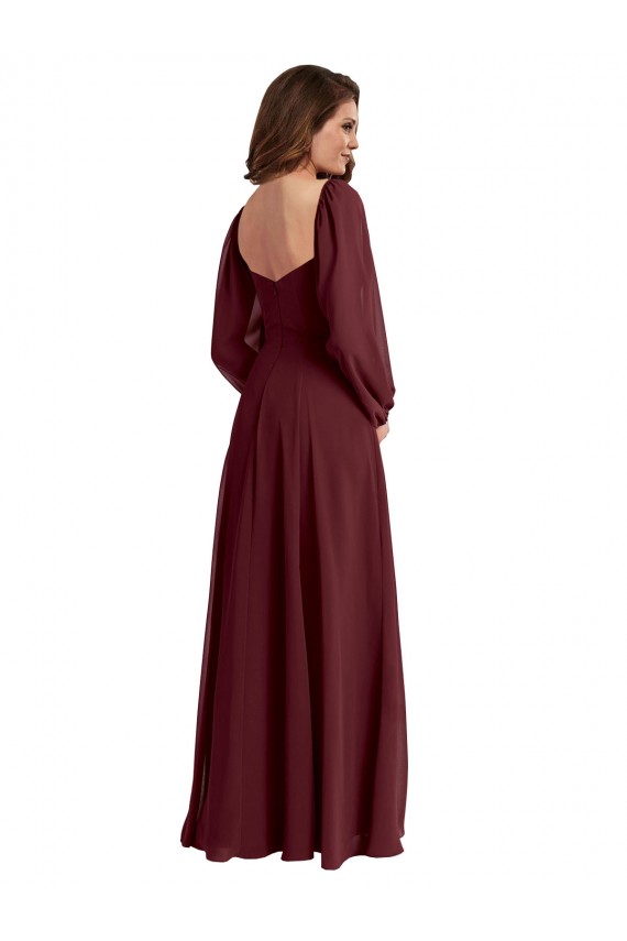 Sheer Long Sleeves Chiffon Bridesmaid Dress with High Slit Bristol