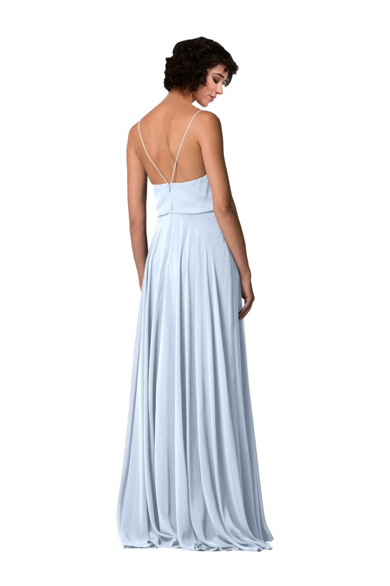 V-Neck Blouson Waist Long Chiffon Bridesmaid Dress with Straps Bristol
