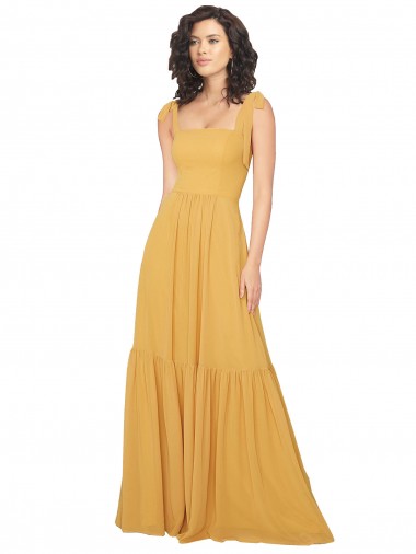 Tied Strap Square Neck Long Chiffon Bridesmaid Dress Bristol