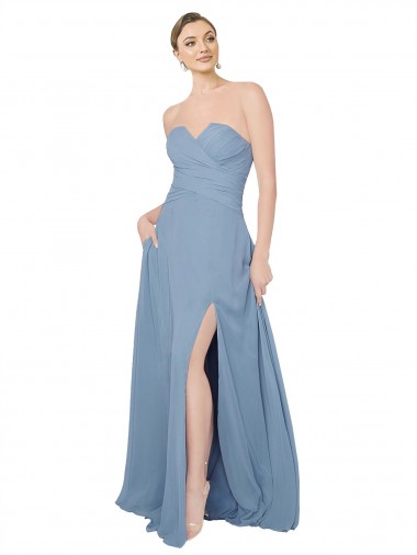 Draped Sweetheart Chiffon Bridesmaid Dress with Front Slit Bristol