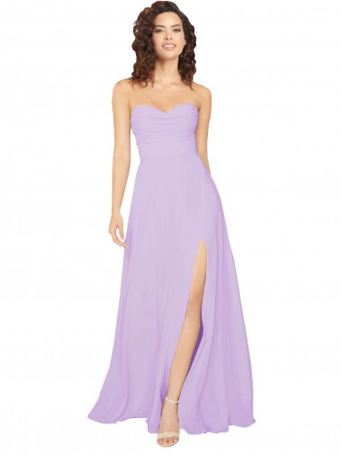 Draped Sweetheart Long Chiffon Bridesmaid Dress with Front Slit Bristol