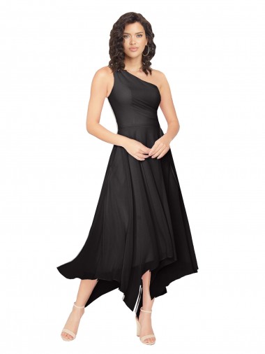 Midi Length One Shoulder Chiffon Cocktail Bridesmaid Dress Bristol