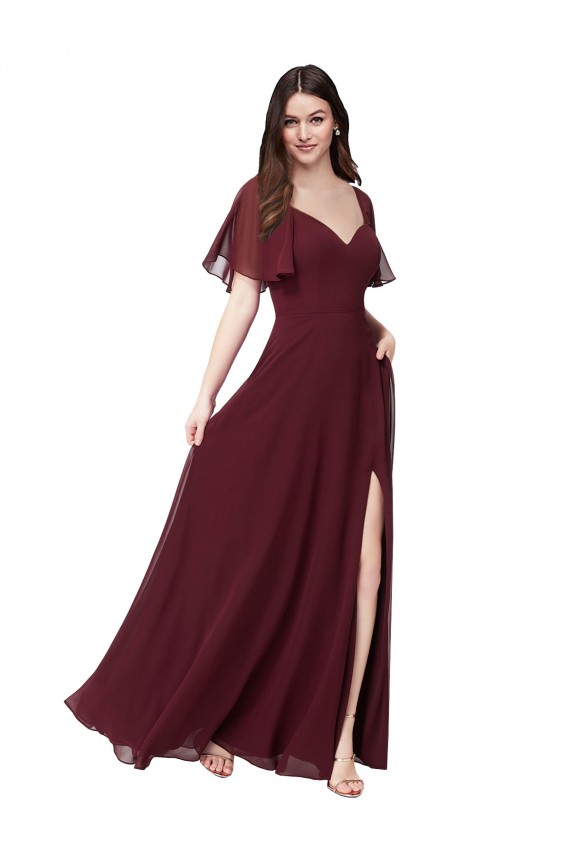 Chiffon Flutter Sleeve Sweetheart Bridesmaid Dress Bristol