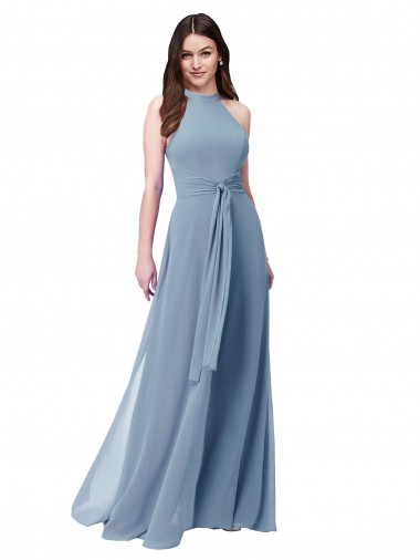 Halter High Neck Chiffon Dress with Sash Bristol