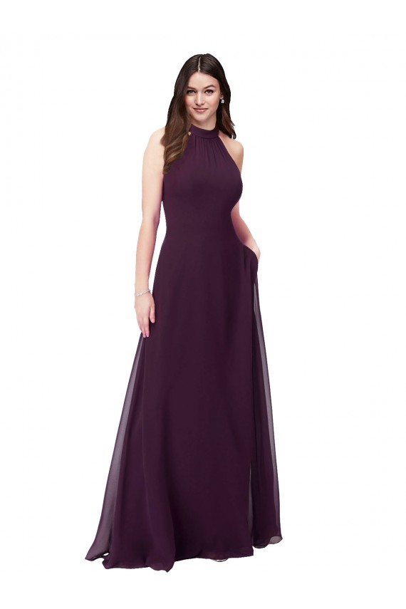 Chiffon High-Halter Bridesmaids Dress with Keyhole Back Bristol