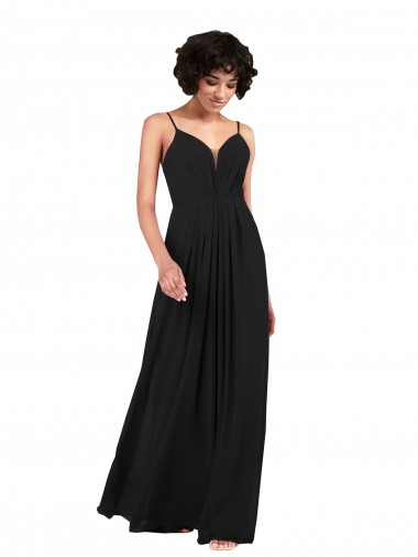 Simple V-Neckline Chiffon Formal Bridesmaid Dress with Pleated Skirt Bristol
