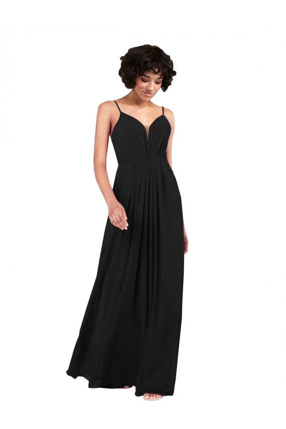 Simple V-Neckline Chiffon Formal Bridesmaid Dress with Pleated Skirt Bristol