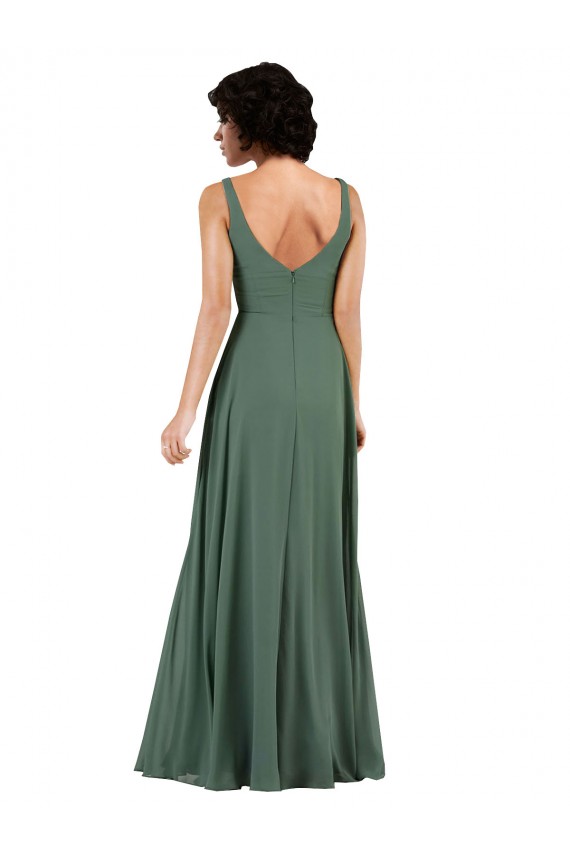 V-Neckline Wrapped Chiffon Bridesmaid Dress with Skirt Slit Bristol