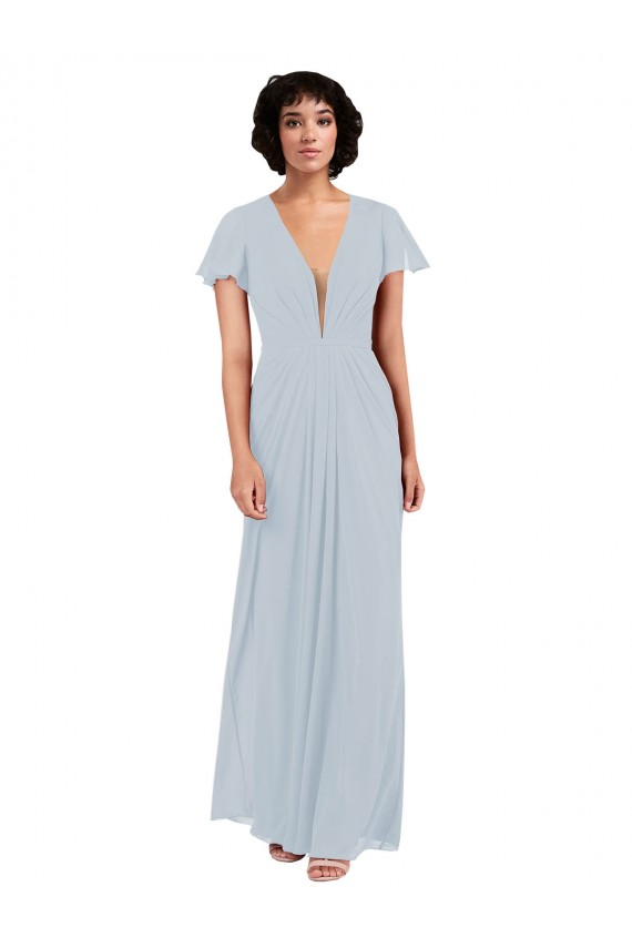 Deep V-Neckline Chiffon Bridesmaid Dress with Flutter Sleeves Bristol