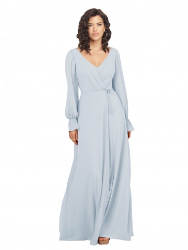 Long Sleeve Chiffon Bridesmaid Dress with Bow Detail Bristol
