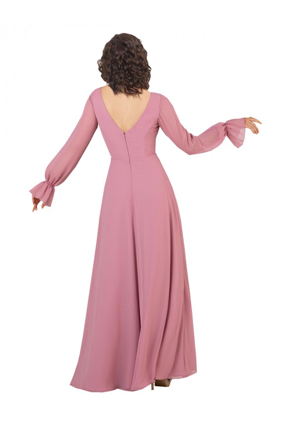 Long Sleeve Chiffon Bridesmaid Dress with Bow Detail Bristol