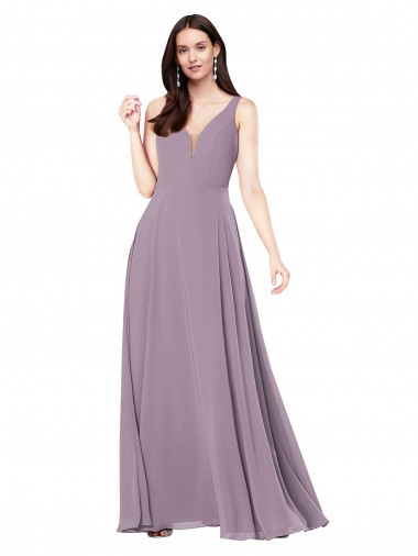 Long Chiffon Formal Bridesmaid Dress with Open Back Bristol