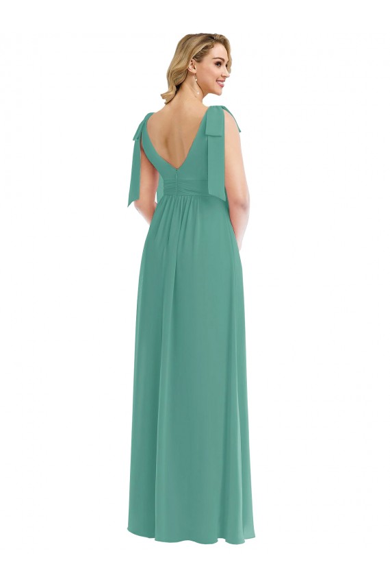 Plunge Neckline Bow Shoulder Chiffon Maxi Bridesmaid Dress Bristol