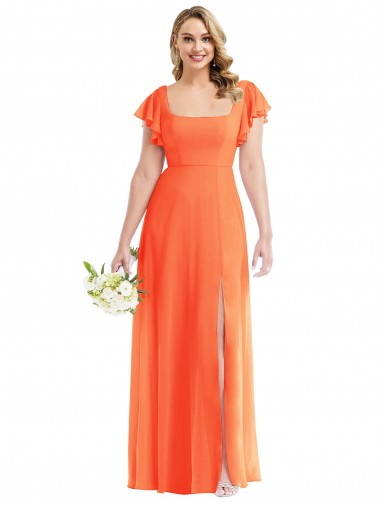 Flutter Sleeves Scoop Open Back Chiffon Maxi Bridesmaid Dress Bristol