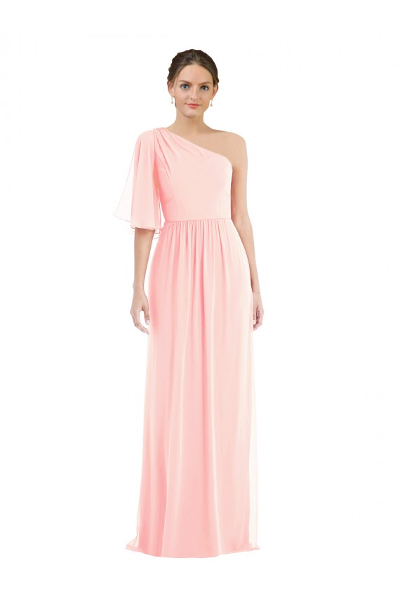 One Shoulder Bell Sleeves Chiffon Maxi Bridesmaid Dress Bristol