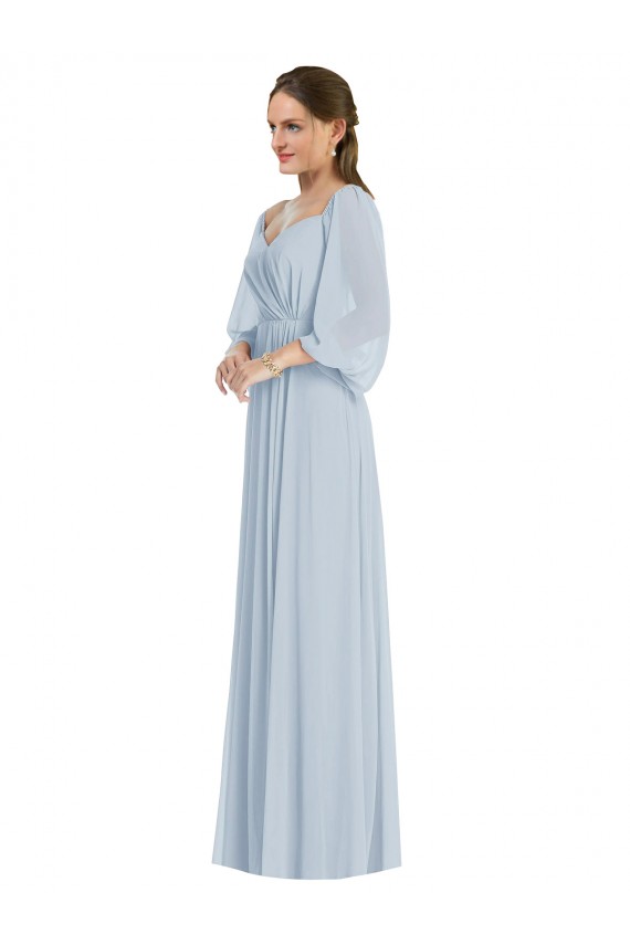 Off the Shoulder Puff Sleeve Maxi Formal Bridesmaid Dress with Front Slit Bristol