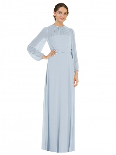 Strapless Chiffon Maxi Formal Bridesmaid Dress with Puff Sleeve Blouson Overlay Bristol