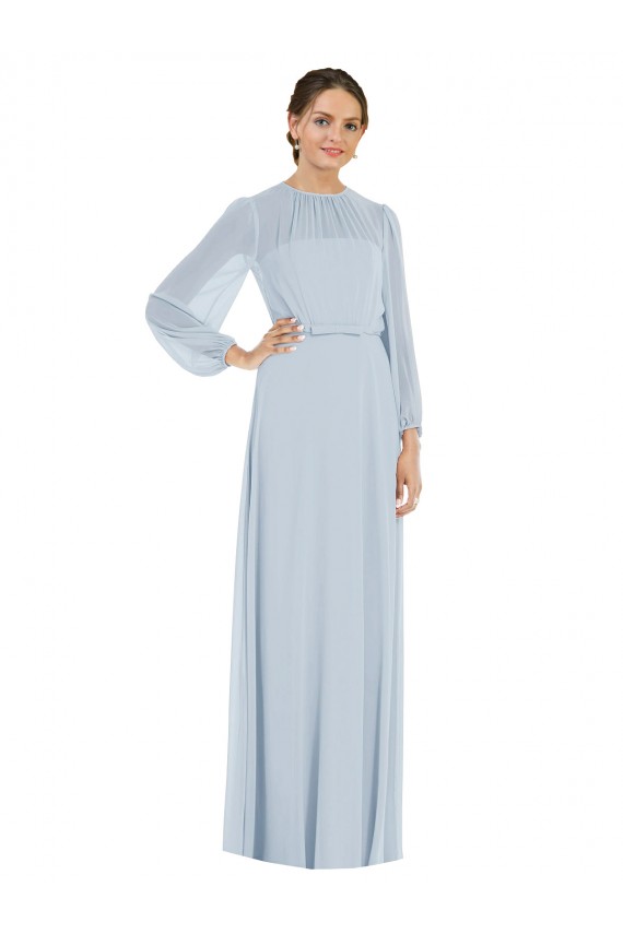Strapless Chiffon Maxi Formal Bridesmaid Dress with Puff Sleeve Blouson Overlay Bristol