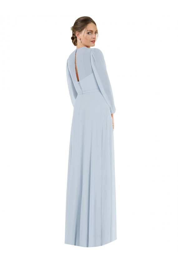 Strapless Chiffon Maxi Formal Bridesmaid Dress with Puff Sleeve Blouson Overlay Bristol