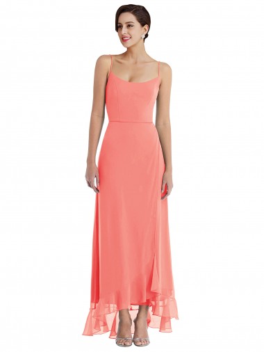 Scoop Neck Ruffle Trimmed High Low Maxi Bridesmaid Dress Bristol