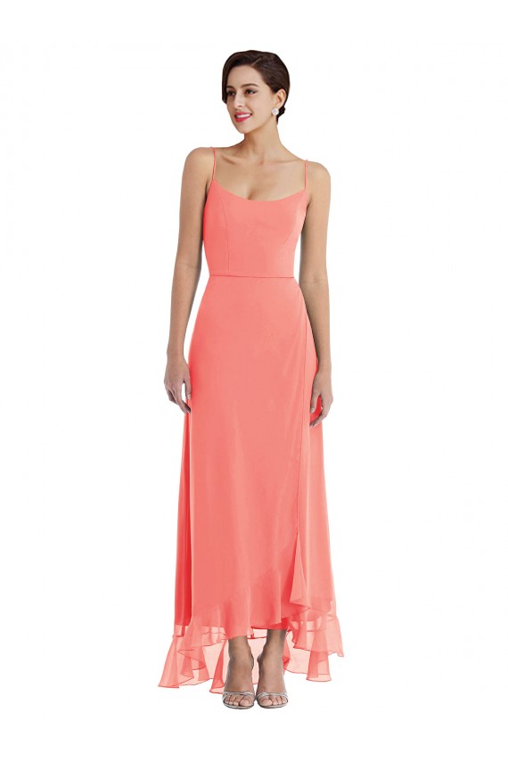 Scoop Neck Ruffle Trimmed High Low Maxi Bridesmaid Dress Bristol