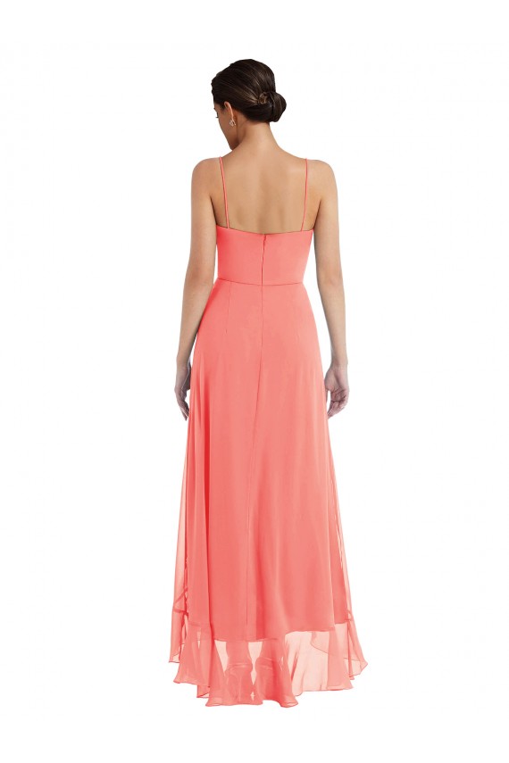 Scoop Neck Ruffle Trimmed High Low Maxi Bridesmaid Dress Bristol