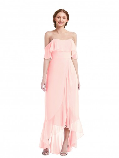 Off the Shoulder Ruffled High Low Maxi Bridesmaid Dress Bristol
