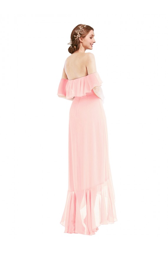 Off the Shoulder Ruffled High Low Maxi Bridesmaid Dress Bristol
